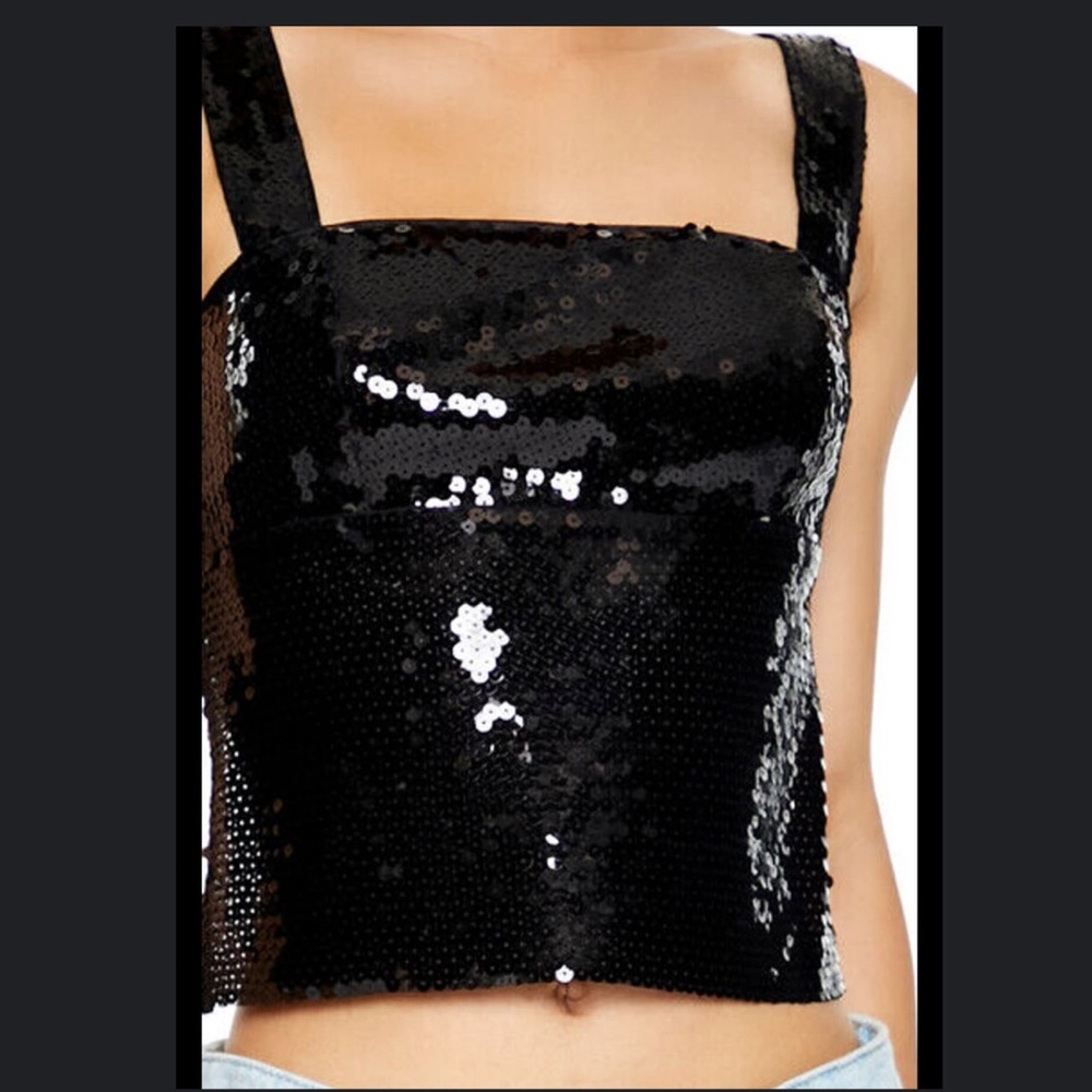 Black Tie-Back Sequin Top